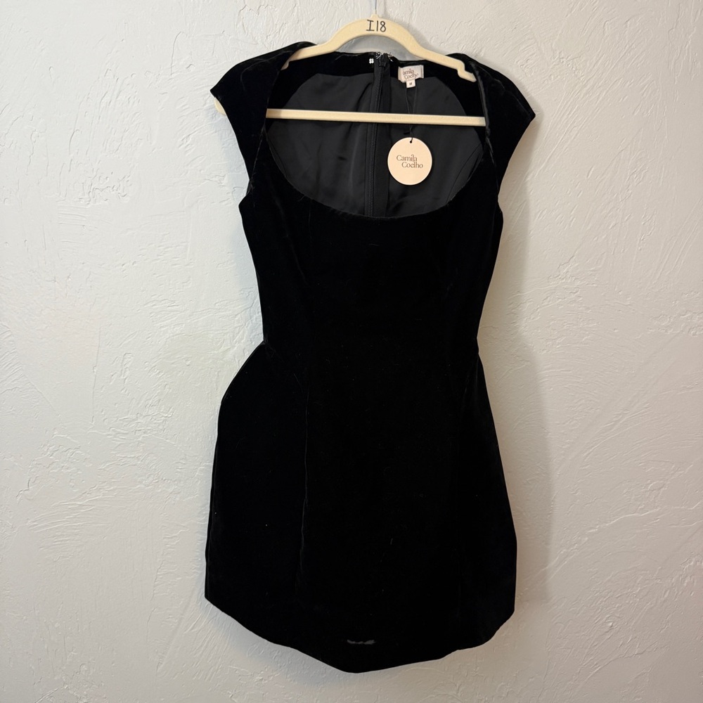 Camila Coelho Roxana Velvet Mini Dress Black Medium - Picture 4 of 8